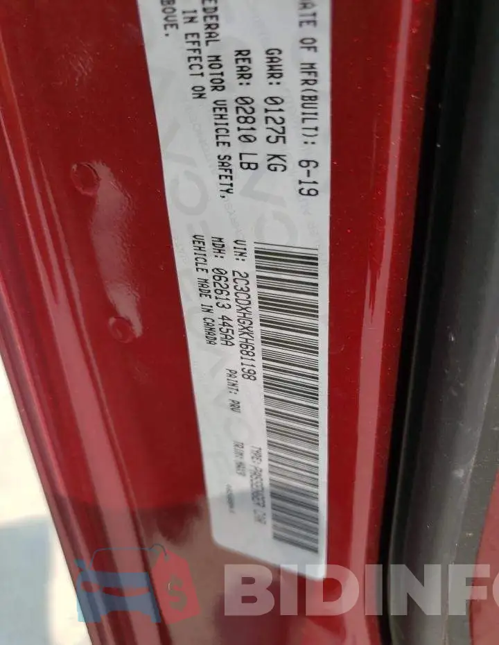 2C3CDXHGXKH681198 Photo# 12