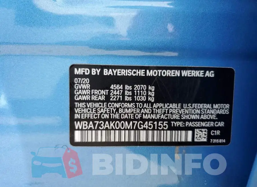 WBA73AK00M7G45155 Photo# 12
