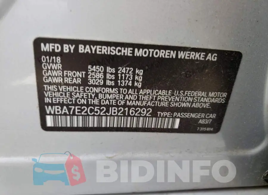 WBA7E2C52JB216292 Photo# 12