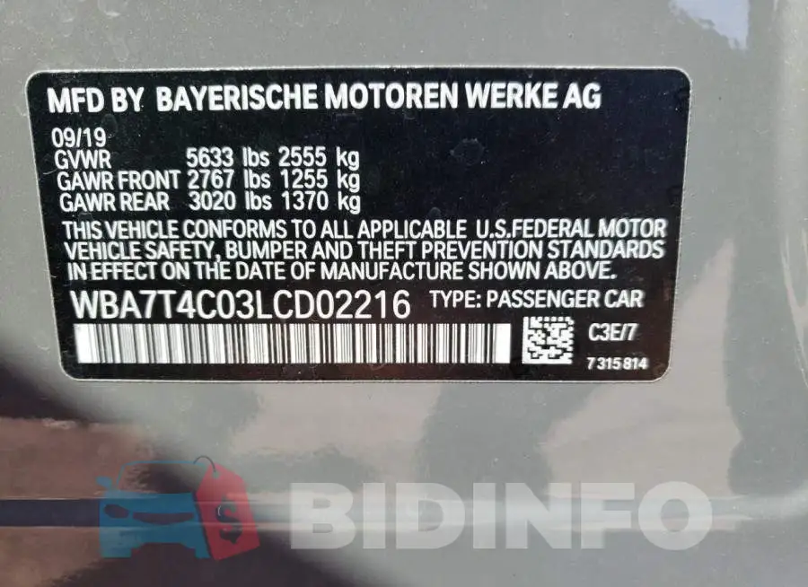WBA7T4C03LCD02216 Photo# 12