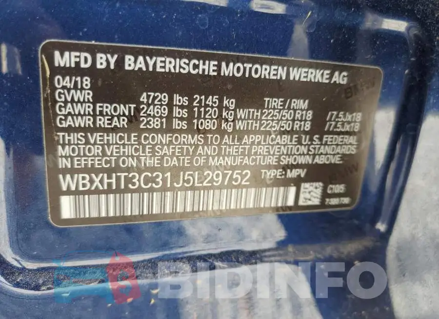 WBXHT3C31J5L29752 Photo# 12