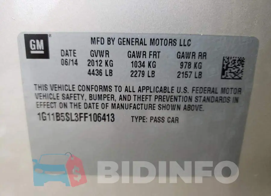 1G11B5SL3FF106413 Photo# 12