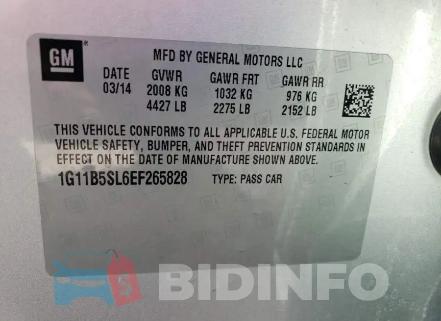 1G11B5SL6EF265828 Photo# 12