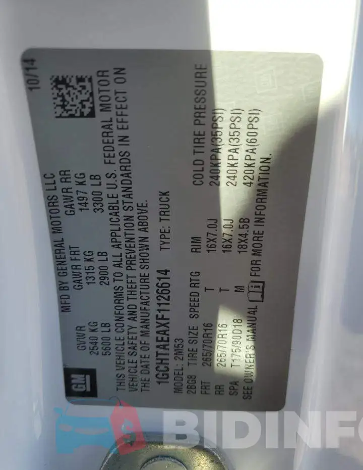 1GCHTAEAXF1126614 Photo# 12