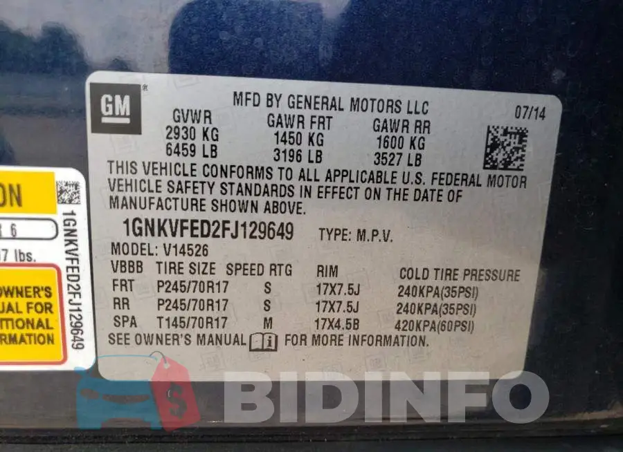 1GNKVFED2FJ129649 Photo# 13