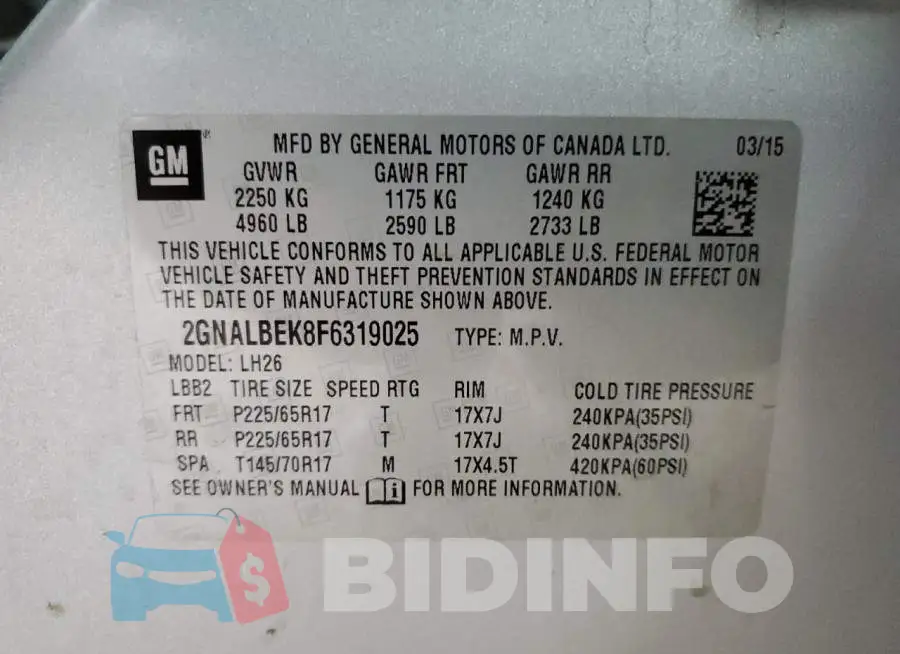 2GNALBEK8F6319025 Photo# 13