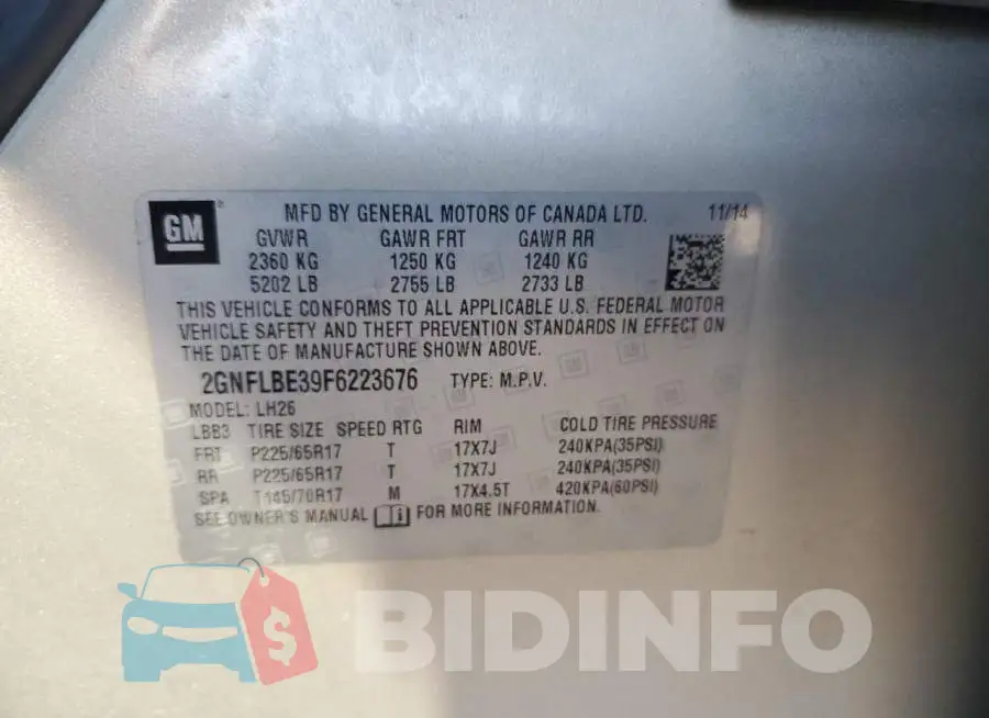 2GNFLBE39F6223676 Photo# 12