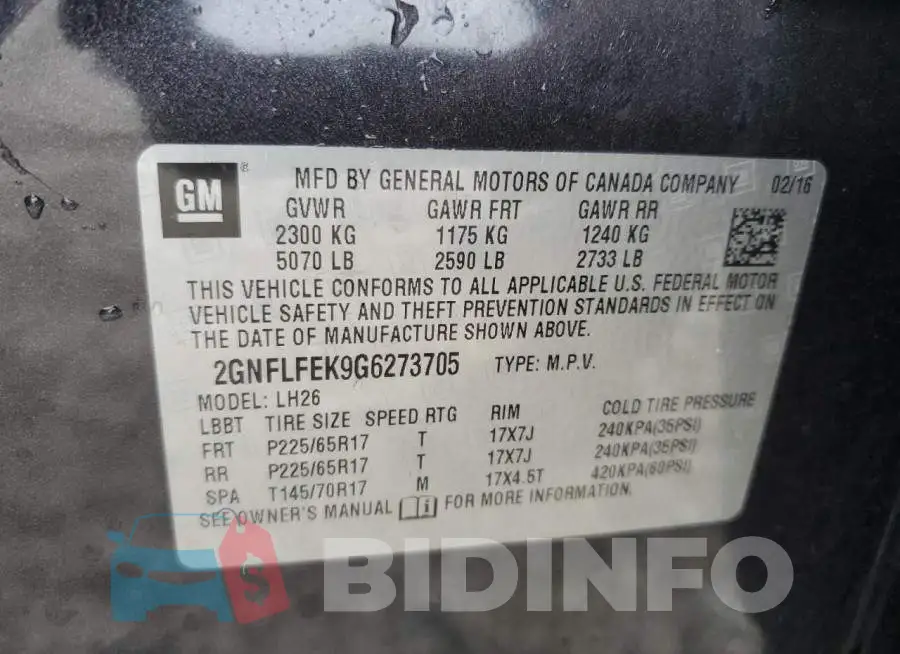 2GNFLFEK9G6273705 Photo# 12
