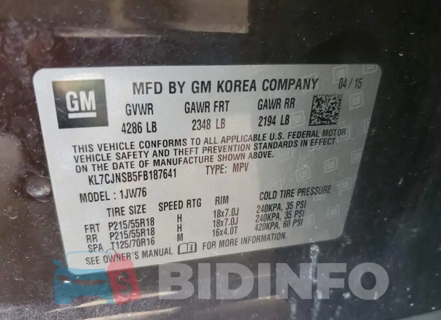 KL7CJNSB5FB187641 Photo# 12