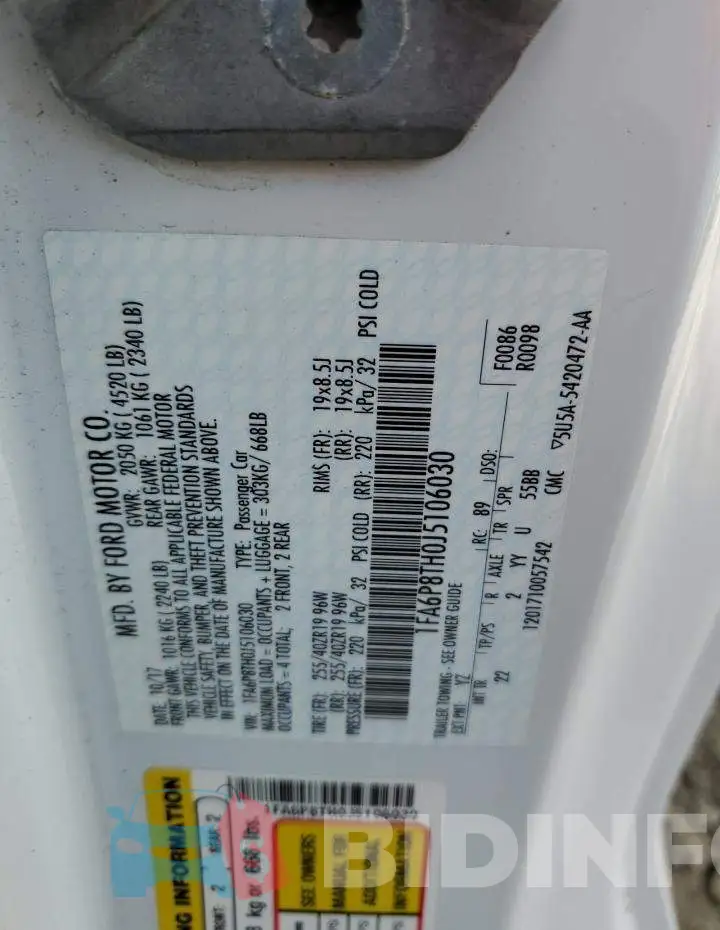 1FA6P8TH0J5106030 Photo# 12