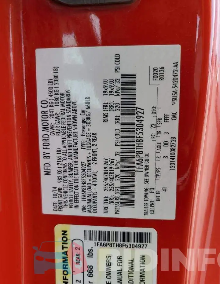 1FA6P8TH8F5304927 Photo# 12