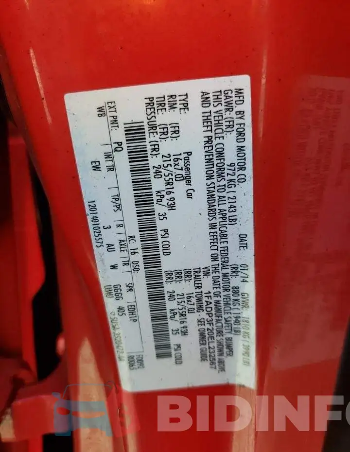 1FADP3F20EL232567 Photo# 12