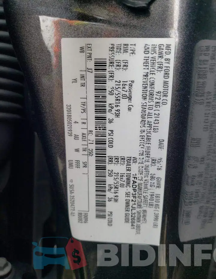 1FADP3F21JL326841 Photo# 12