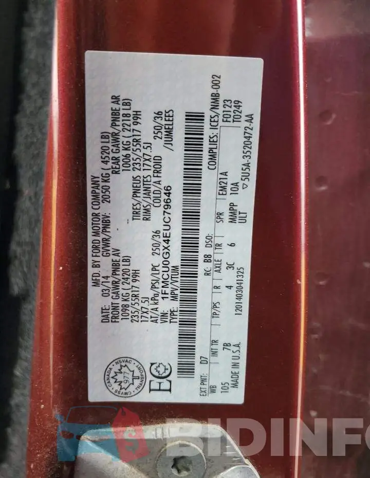 1FMCU0GX4EUC79646 Photo# 13