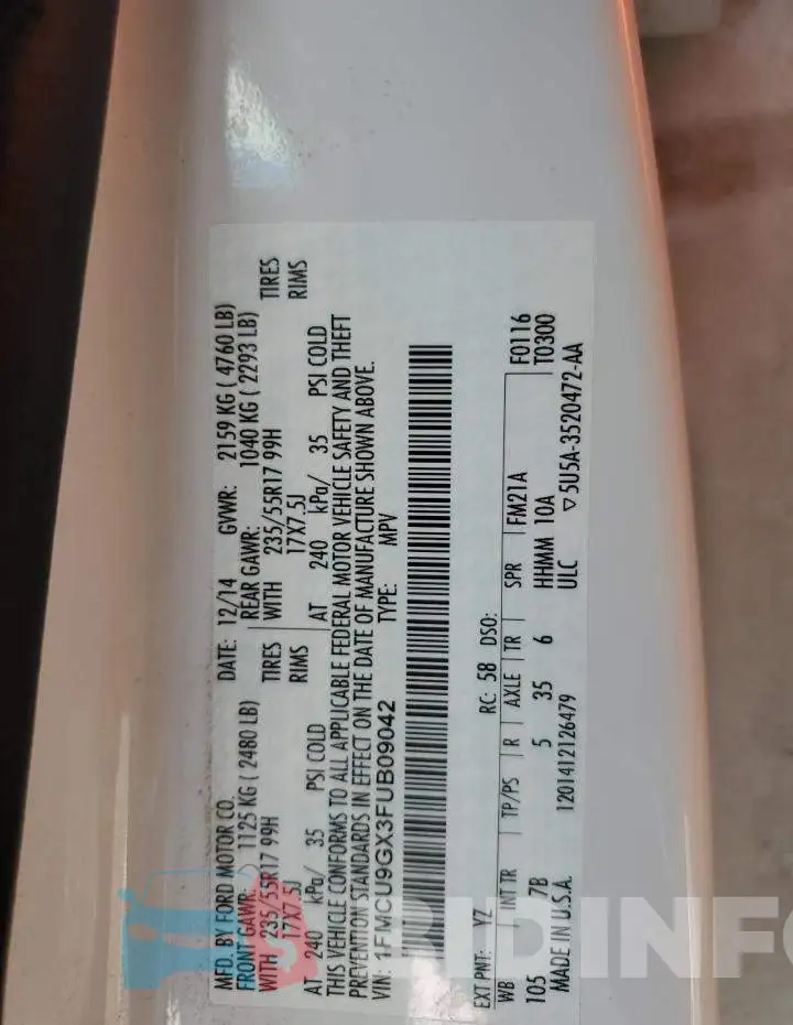 1FMCU9GX3FUB09042 Photo# 14