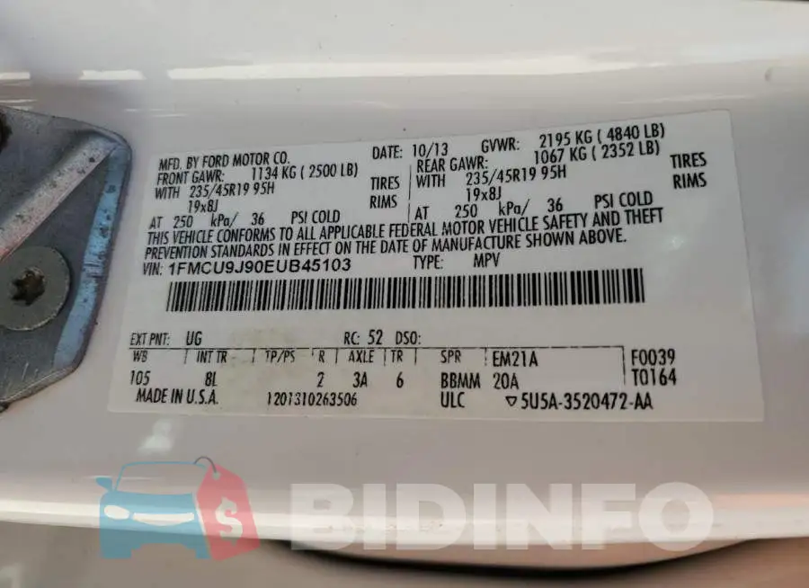 1FMCU9J90EUB45103 Photo# 12
