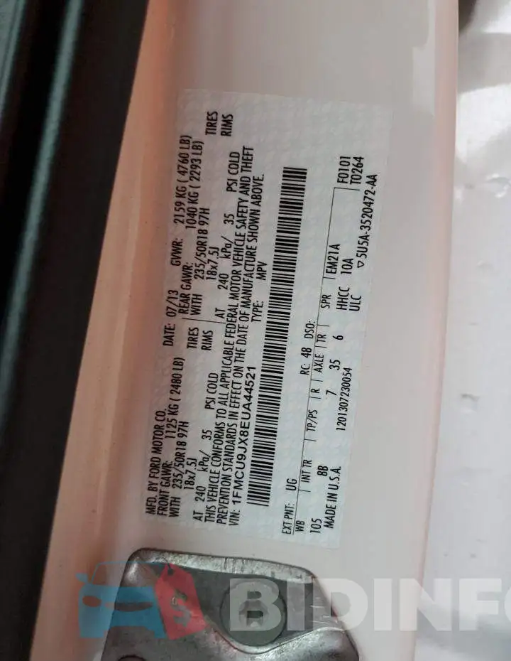 1FMCU9JX8EUA44521 Photo# 12