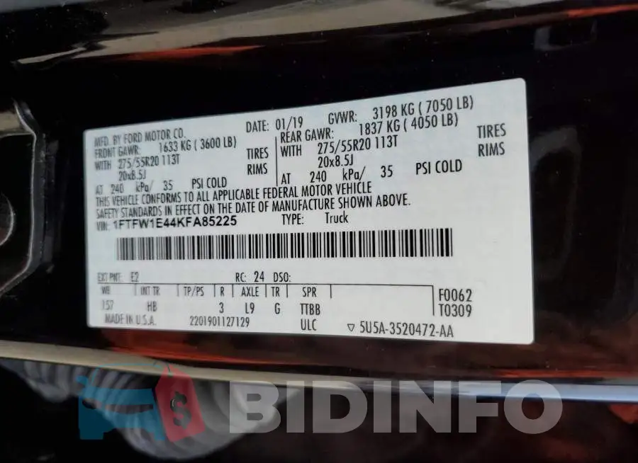 1FTFW1E44KFA85225 Photo# 13