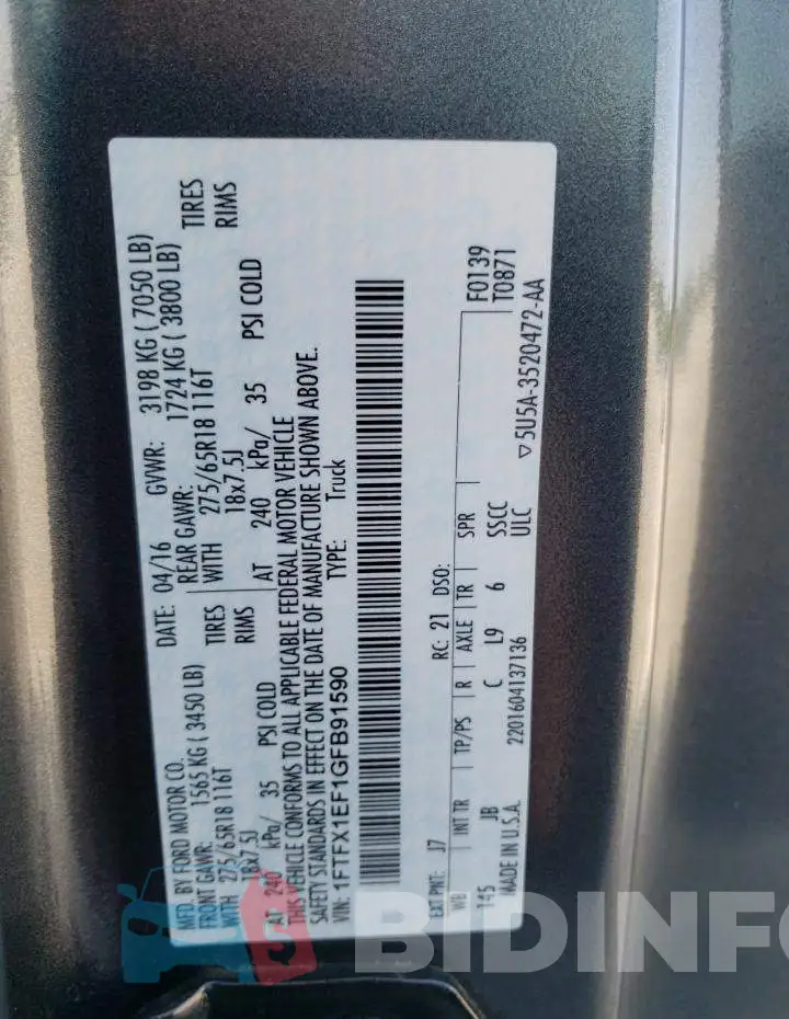 1FTFX1EF1GFB91590 Photo# 12