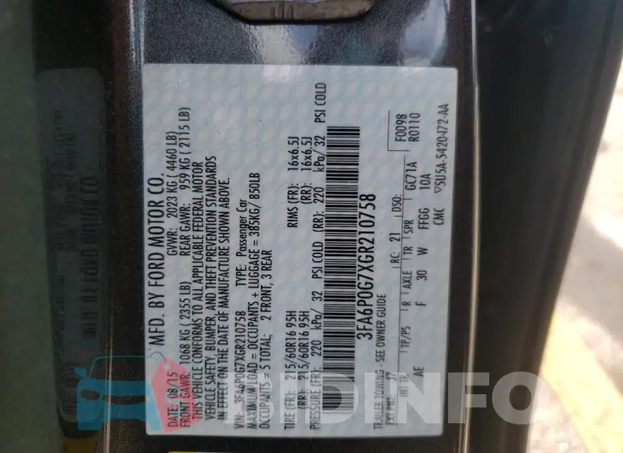 3FA6P0G7XGR210758 Photo# 12