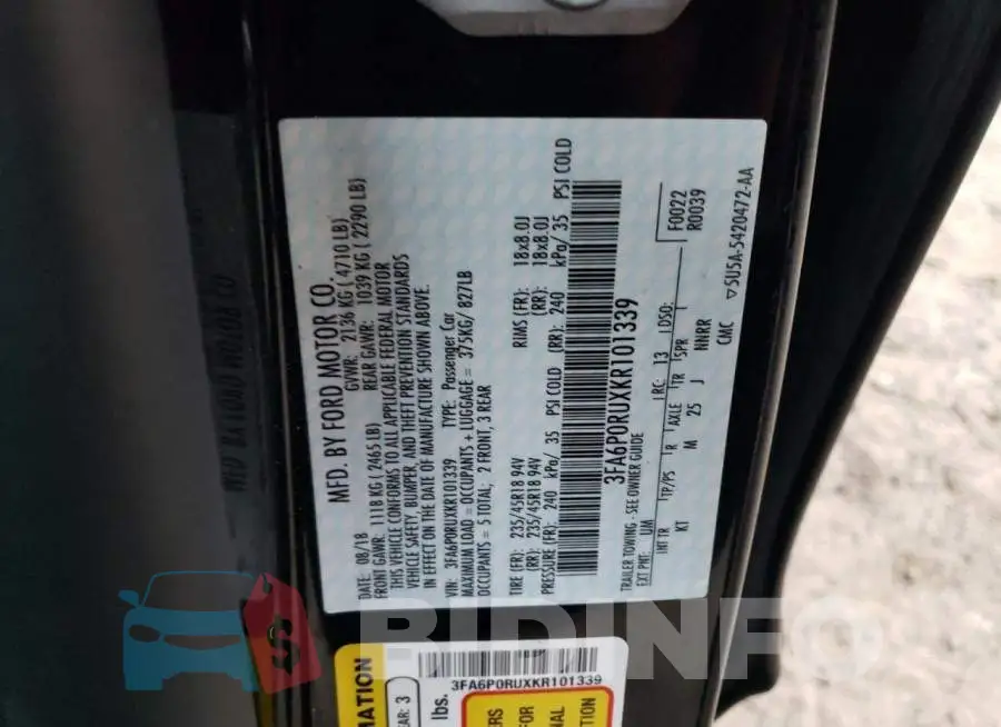 3FA6P0RUXKR101339 Photo# 12