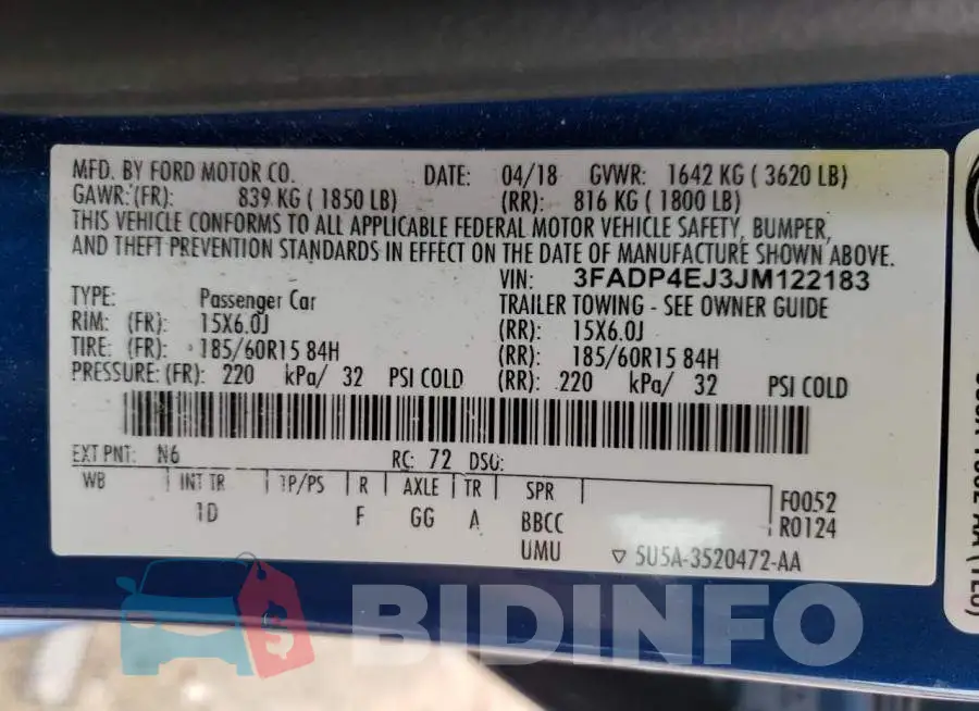 3FADP4EJ3JM122183 Photo# 12