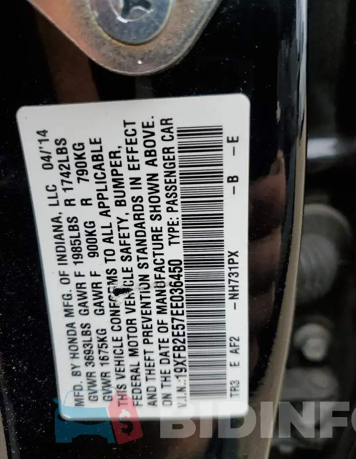 19XFB2E57EE036450 Photo# 12