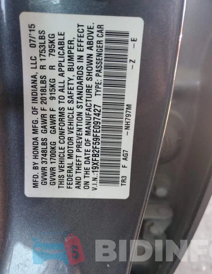 19XFB2F59FE097427 Photo# 12