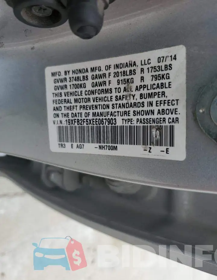 19XFB2F5XEE067903 Photo# 12