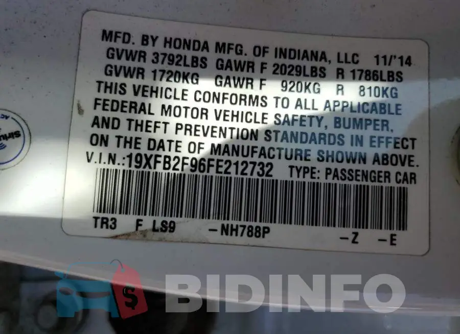 19XFB2F96FE212732 Photo# 12