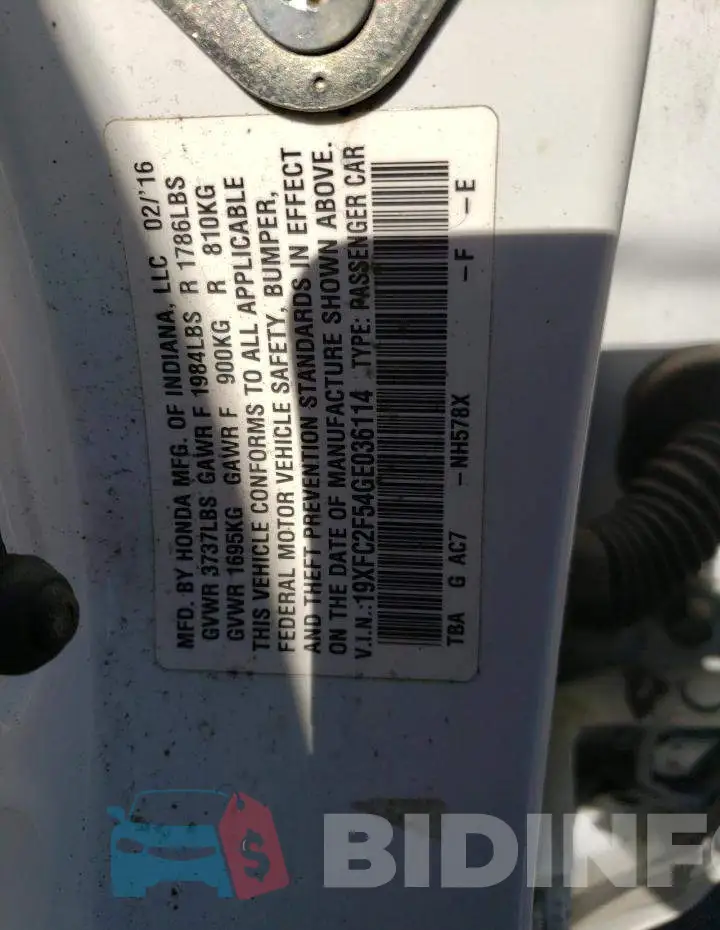 19XFC2F54GE036114 Photo# 12