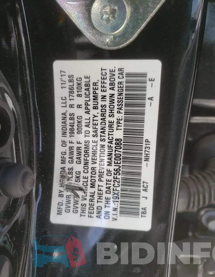 19XFC2F56JE007088 Photo# 12