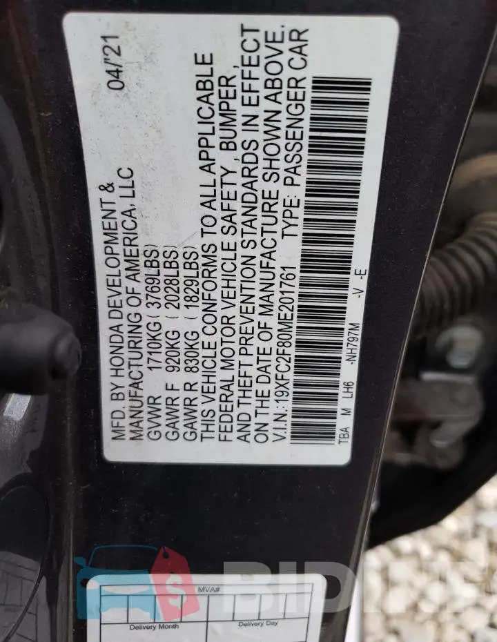 19XFC2F80ME201761 Photo# 12