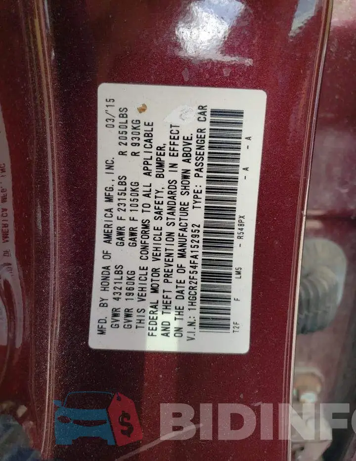 1HGCR2F54FA152952 Photo# 12