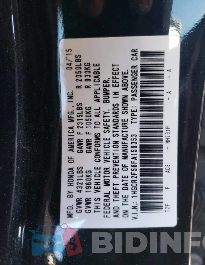 1HGCR2F56FA159353 Photo# 13