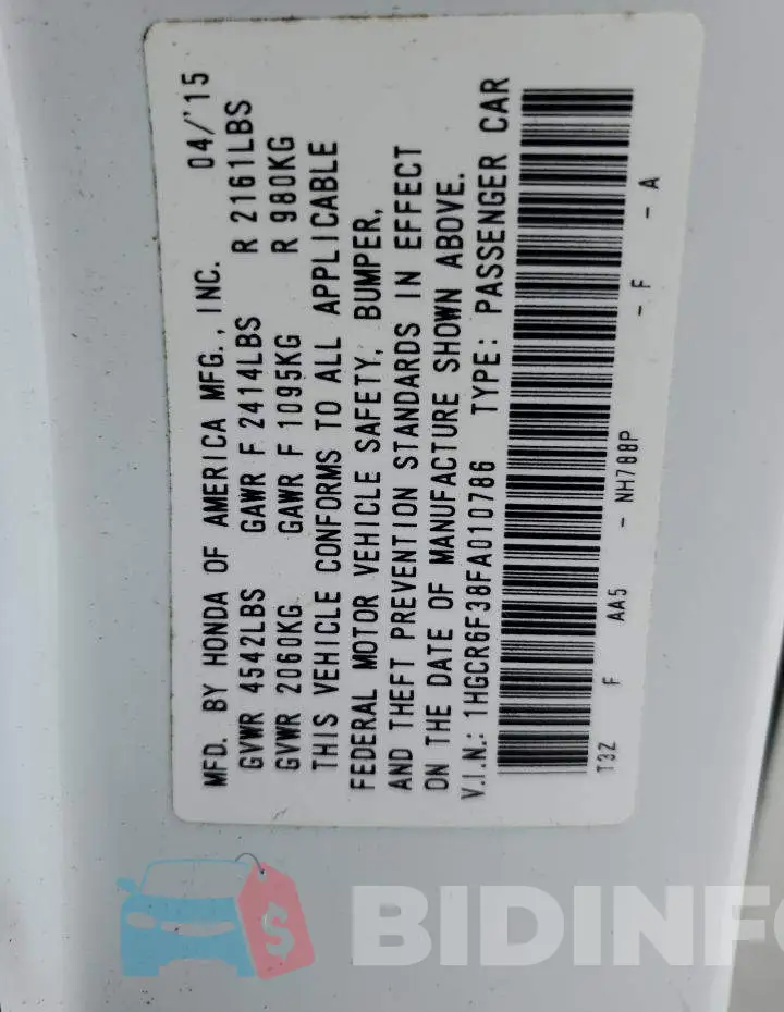 1HGCR6F38FA010786 Photo# 12