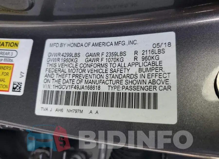 1HGCV1F49JA168618 Photo# 12
