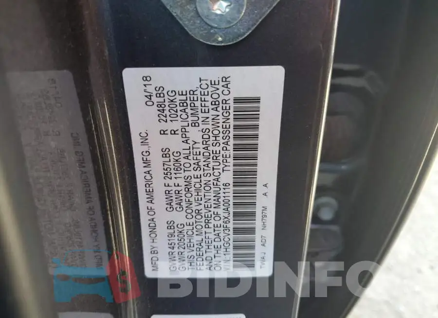 1HGCV3F6XJA001116 Photo# 12