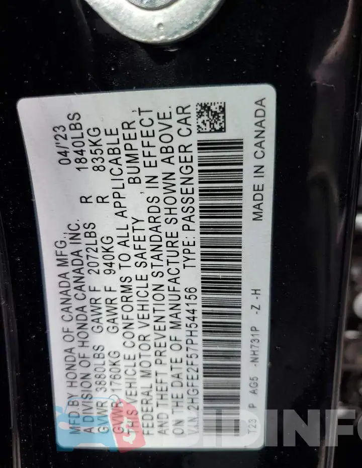 2HGFE2F57PH544156 Photo# 13