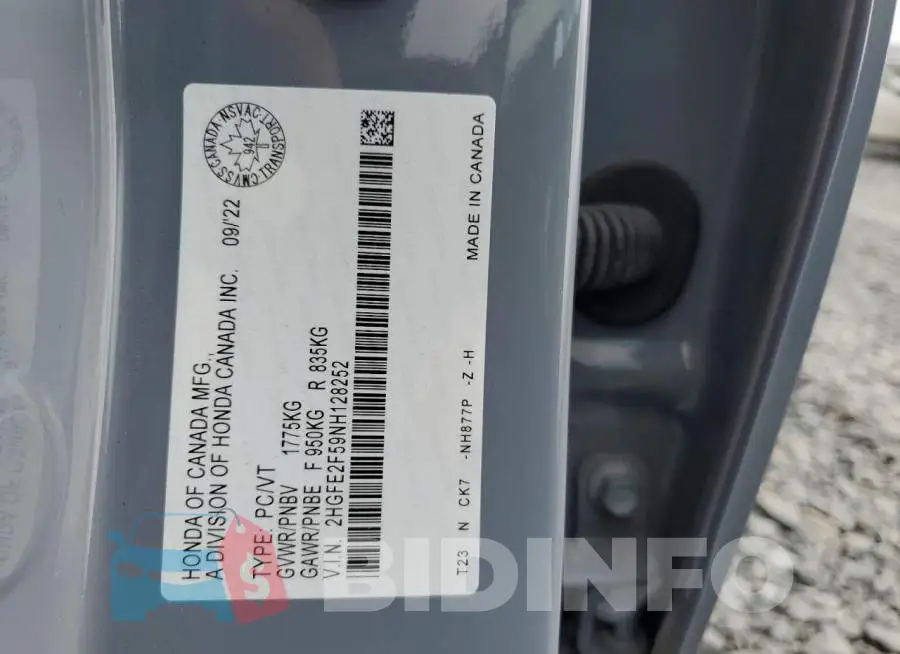 2HGFE2F59NH128252 Photo# 12