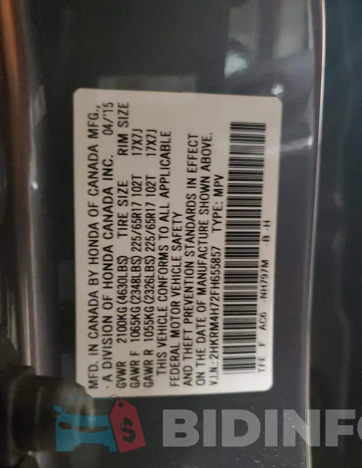 2HKRM4H72FH655857 Photo# 12