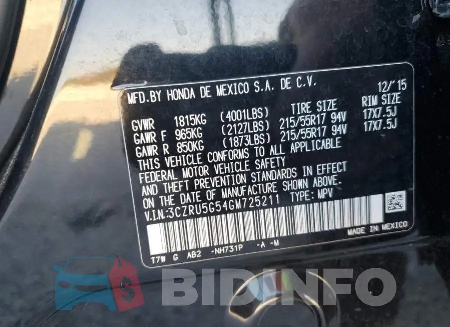 3CZRU5G54GM725211 Photo# 12