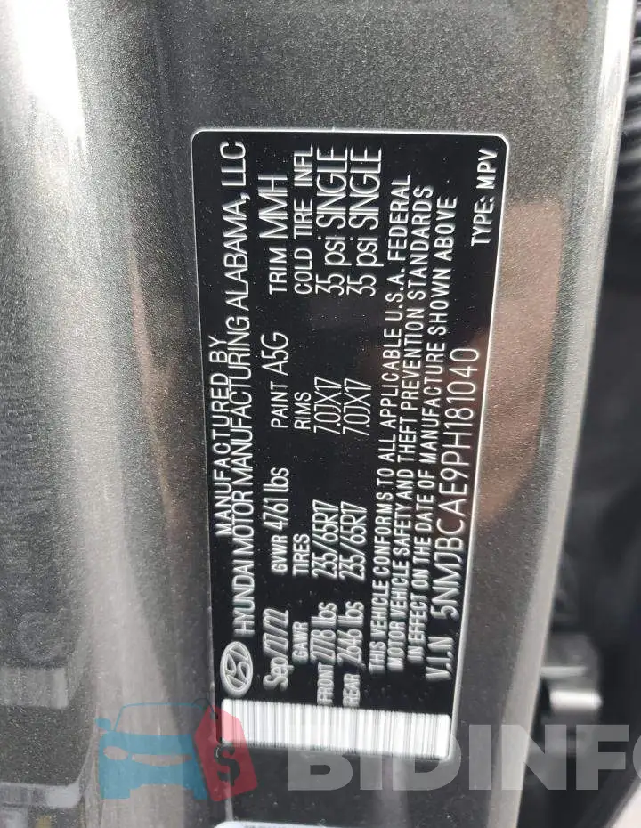 5NMJBCAE9PH181040 Photo# 12
