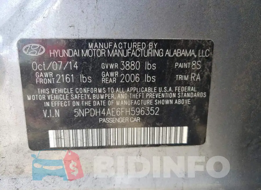 5NPDH4AE6FH596352 Photo# 12
