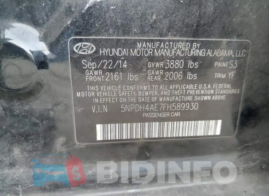 5NPDH4AE7FH589930 Photo# 12