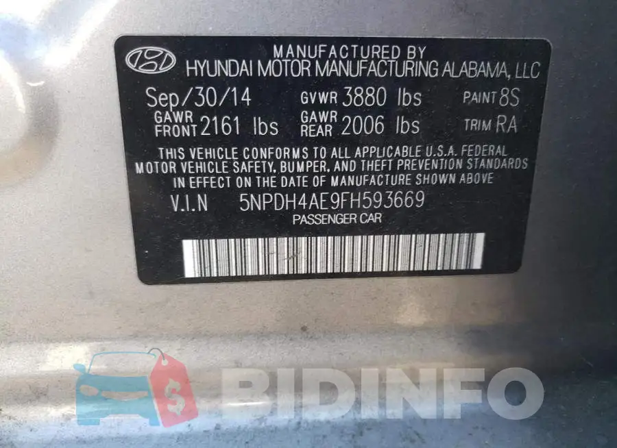 5NPDH4AE9FH593669 Photo# 12