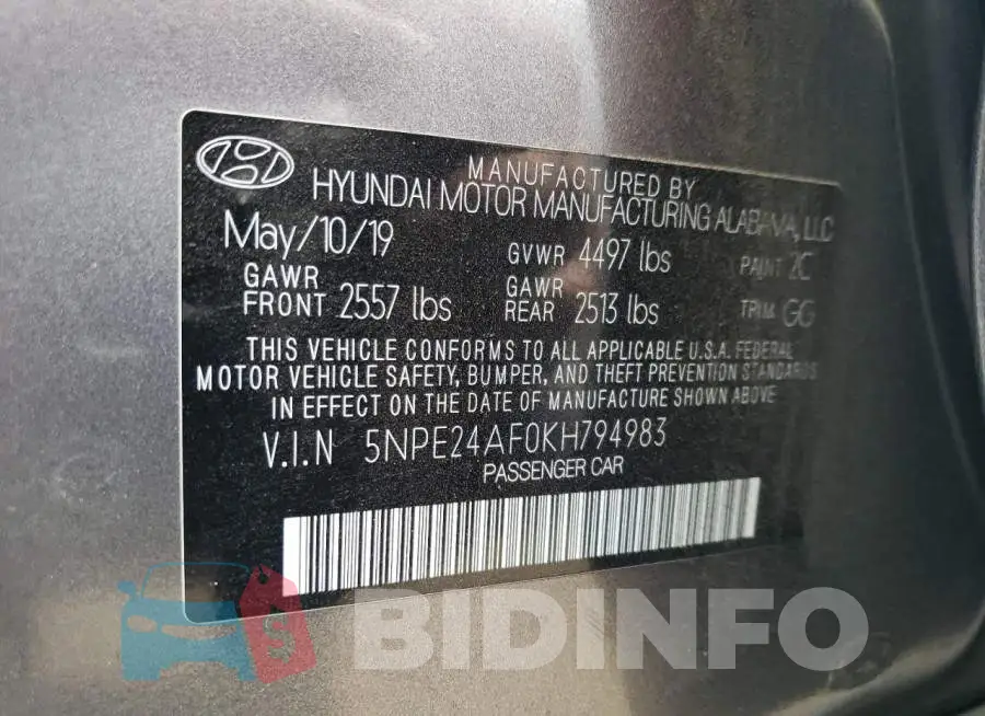 5NPE24AF0KH794983 Photo# 12