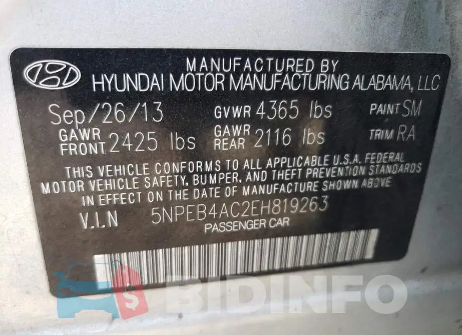 5NPEB4AC2EH819263 Photo# 12