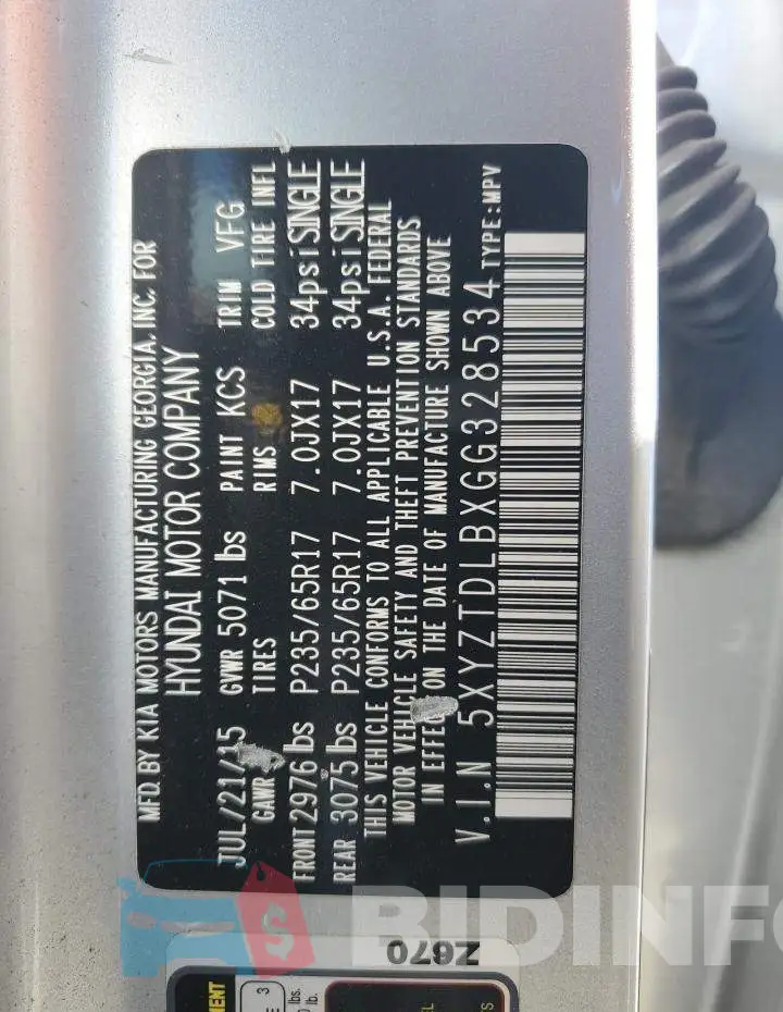 5XYZTDLBXGG328534 Photo# 10