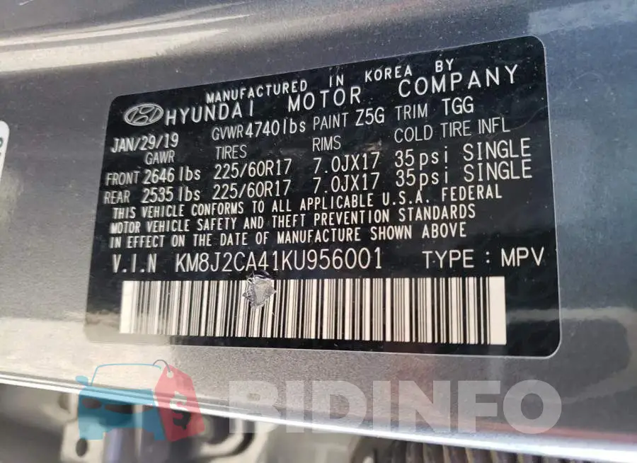 KM8J2CA41KU956001 Photo# 12